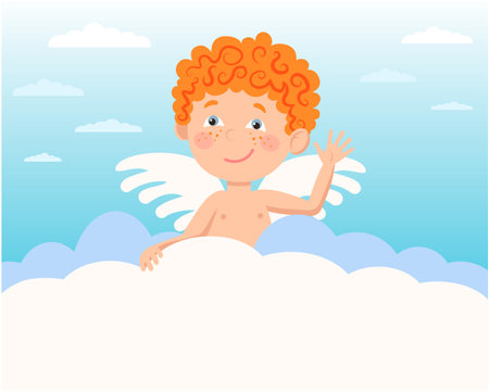 Vector character in flat style angel on the clouds.のイラスト素材