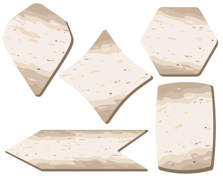 Vector set in flat style, consisting of wooden boards, wooden blanks, vintage plates for text, inscriptions. Banners for messages or direction signs.のイラスト素材