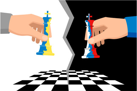 Chess game between Russia and Ukraine. Vector illustration in a flat style. timelineのイラスト素材