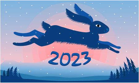 Vector new year illustration with the symbol of 2023 year of the rabbit in a flat style.のイラスト素材