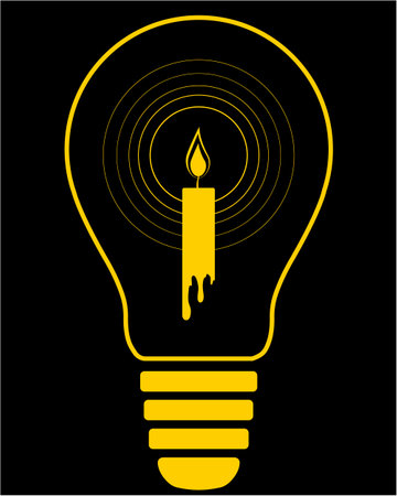 Vector graphics - a lamp with a candle inside, a symbol of lack of electricity, problems with the power system.
 Design element for news feed, web design, booklet.のイラスト素材