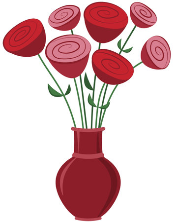 Vector bouquet of roses in a vase in flat style.のイラスト素材