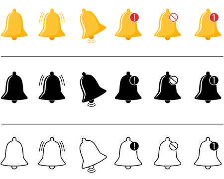 Vector set of notification bells icons. Call and notification for watches and smartphones, alarm notifications, messages.のイラスト素材