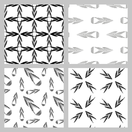 Set of 4 monochrome elegant seamless patterns. Vector seamless geometric pattern in a contrasting black and white tones.  Monochrome background of multidirectional arrows.のイラスト素材