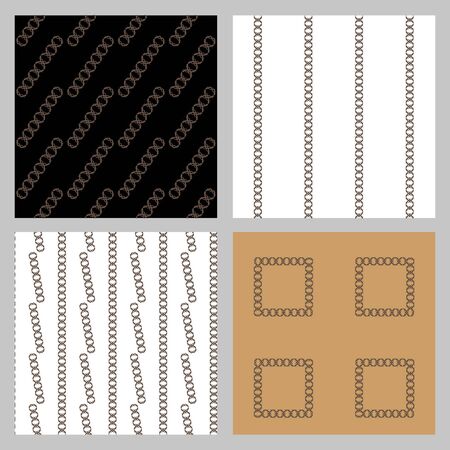 Set of 4 monochrome elegant seamless patterns. Vector seamless geometric pattern in a contrasting sepia. Monochrome intricate pattern of square framesのイラスト素材