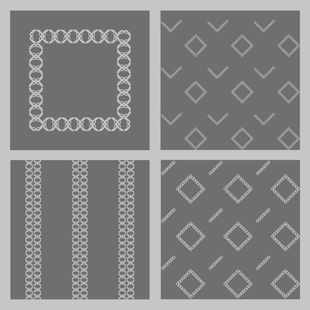Set of 4 monochrome elegant seamless patterns. Bright stripes and squares on a black backgroundのイラスト素材