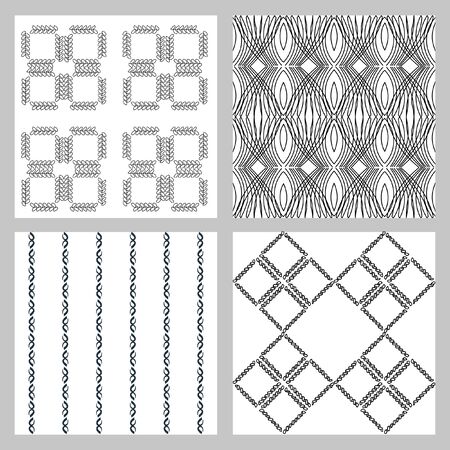 Set of 4 monochrome elegant seamless patterns. Vector pattern as a gray diagonal bars on a white background. Seamless pattern. Monochrome elegant seamless pattern in black and whiteのイラスト素材
