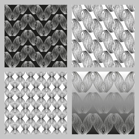 Set of 4 monochrome elegant seamless pattern in black and whiteのイラスト素材