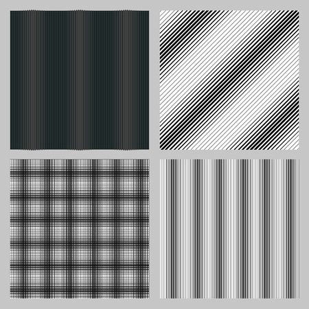 White and black stripes intersect and create a square. Set of 4 seamless pattern for backgrounds, fabrics and finishing of paper.のイラスト素材