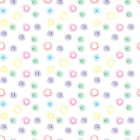 Multicolored circles uneven shapes on a white background  to decorate greeting cards, fabric backgrounds. Seamless vector pattern.のイラスト素材
