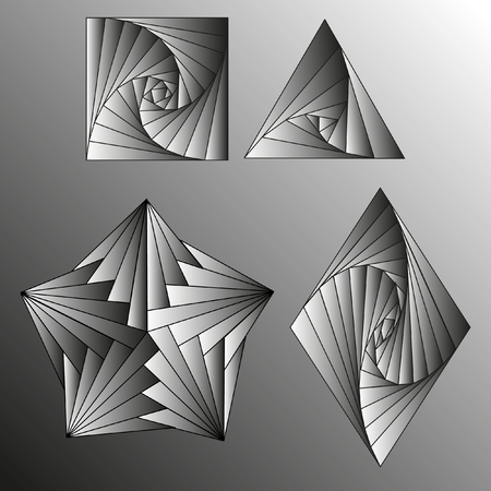 Black and white gradient. Vector drawing. Geometric vector illustration. Triangle, square, rhombus, star with a complex gradient fills.のイラスト素材