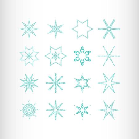 Winter stars and snowflakes for creation of New Year's artistic compositions, postcards, posters, backdrops. Set of 16 items.のイラスト素材