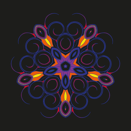 Mandala - circular pattern. A pattern from color spirals for your designs. Vector pattern. Cute circular pattern of helical elements on a black background.のイラスト素材