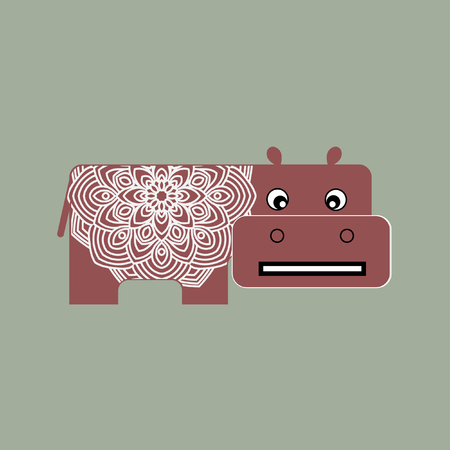 African animals. Little cheerful hippo toy. Stylized vector illustration. Lace trim.のイラスト素材
