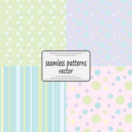 Fabric pattern for children clothes.  Endless texture can be used for printing onto fabric and paper or invitation. Set of 4 seamless pattern in pastel colors. Vector illustration.のイラスト素材