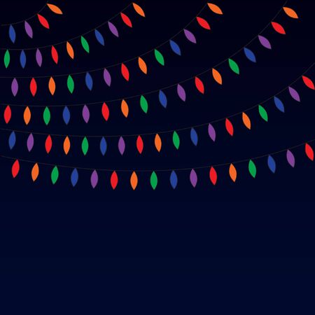 Garland of light bulbs. Festive garland from small lamps, festive garland from small multi-colored bulbs on a dark blue backgroundのイラスト素材