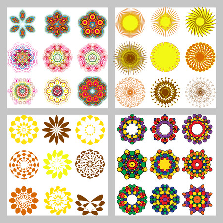 Set of ornate vector mandala symbols. Set of knot symbols, geometric design decorative elements. Set of ornamental round frames. Set of 36 elementsのイラスト素材