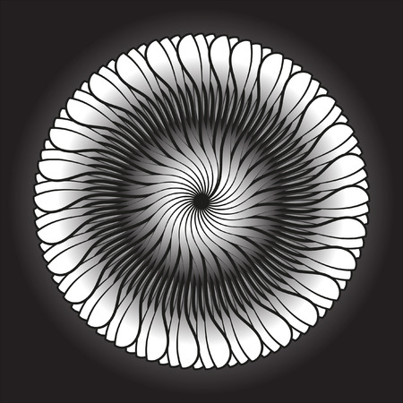 Monochrome elegant circular pattern in black and white. Circular mathematical ornament. A vector circular pattern from the crossed circles. Mandala.のイラスト素材