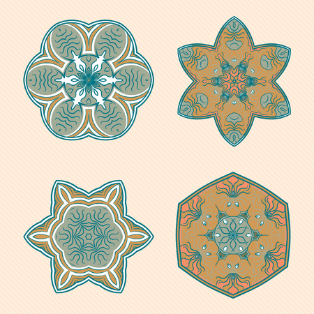 Set of knot symbols, geometric design decorative elements. Set of design elements - patterned circles. Vector illustration.のイラスト素材
