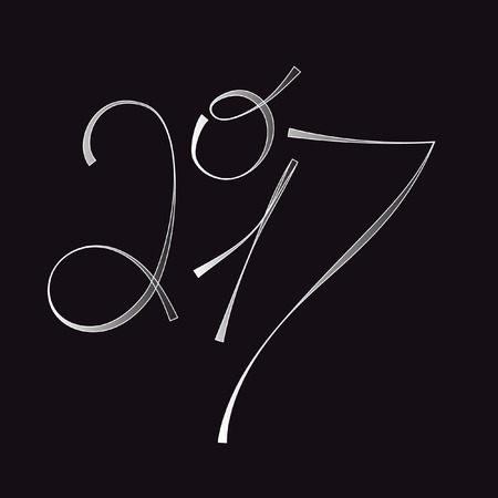 Monochrome calligraphic black and white drawing. Vector drawing calligraphic lines. Happy New Year 2017.のイラスト素材