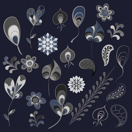 Vector elements for graphic works - leaves, flowers, branches, decoration.. Decorative items for decoration works.のイラスト素材