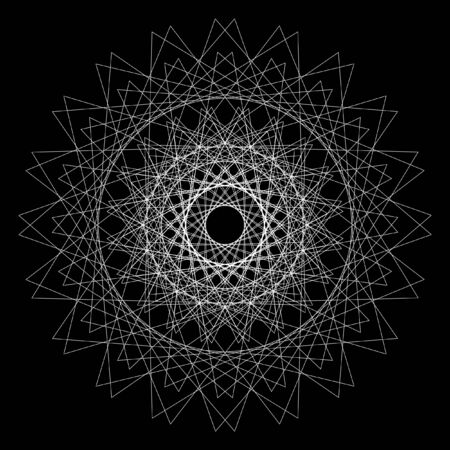 Geometric circular pattern of fine black lines on a white background.のイラスト素材