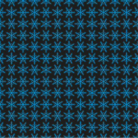 Winter pattern of blue snowflakes on a black background. Stylized ordered snow, snowflakes. Seamless pattern. Vector.のイラスト素材