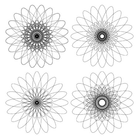 Decorative items to decorate your work. Vector design elements. Vector graphic black-white elements for design. Geometric fashion pattern. Vector mandala. Set of four circular patternsのイラスト素材