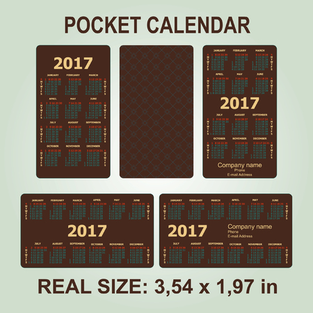 2017 pocket calendar. Template calendar grid. Vertical and horizontal orientation of days of week. Real size 3.54 x 1.97 in. Vector  illustration.のイラスト素材