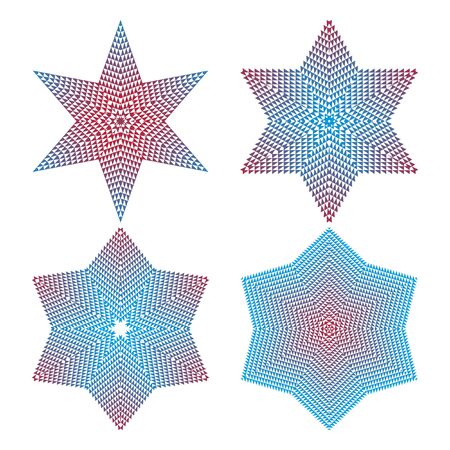 The circular geometric pattern of small squares in pink and blue tones. Vector. Mandala. Set of 4 elementsのイラスト素材