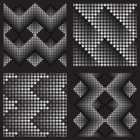 Seamless pattern of small squares. Vector background. Black-and-white drawing. No gradient. Set of 4 elementsのイラスト素材