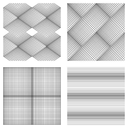 Seamless pattern of fine lines. Vector background. Black-and-white drawing. Set of 4 elementsのイラスト素材