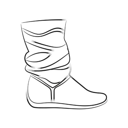 Women's boots without a heel high soft top. Black pattern on a white background. Vector.のイラスト素材