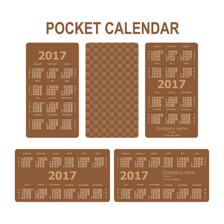 2017 pocket calendar. Template calendar grid. Vertical and horizontal orientation of days of week. Real size 3.54 x 1.97 in. Vector illustration.のイラスト素材
