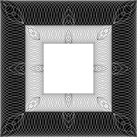 Vector geometric frame from a plurality of thin rings. White pattern on a black background. Black and white abstract pattern design backgroundのイラスト素材