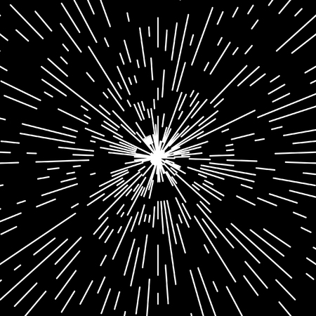 Flash, outbreak, stylized cosmic blast. Black and white vector illustration