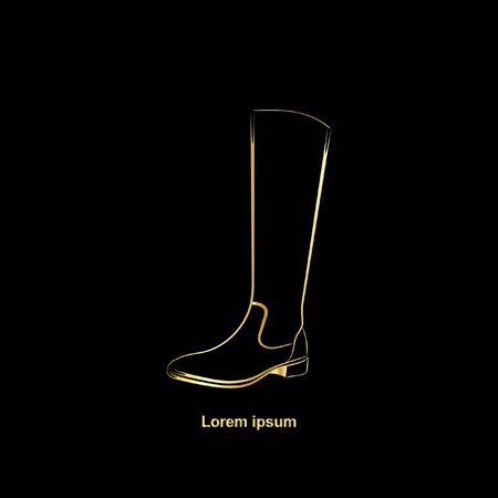 Women's low-heeled boots with high leg. The white pattern on a black background. Vector.のイラスト素材