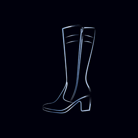 Women's boots with high leg. The white pattern on a black background. Vector.のイラスト素材