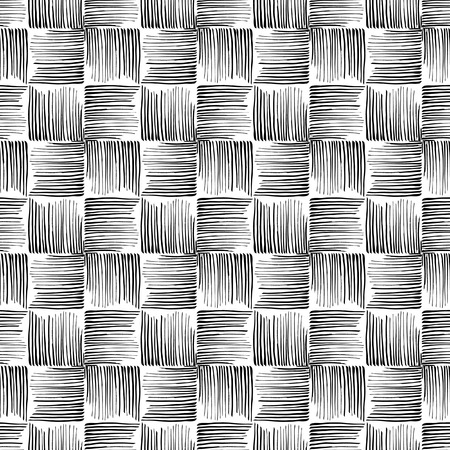 Repeating pattern of grunge line. Styling texture of fabric, carpet weaving. Black-and-white illustration. Abstract geometric hand drawn seamless pattern. Vector.のイラスト素材