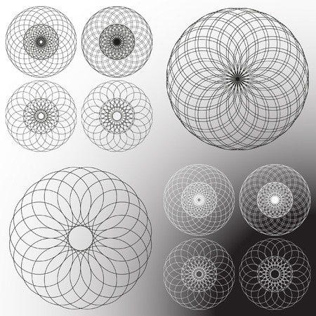 Vector graphic black-white elements for design. Geometric fashion pattern. Vector mandala. Decorative items to decorate your work. Set of 10 circular patternsのイラスト素材