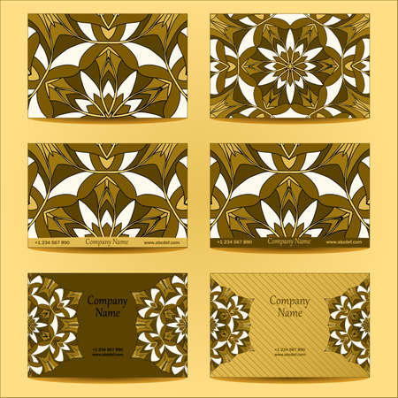 Set of designs of business cards. 6 cards in gold styleのイラスト素材