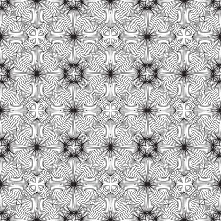 Abstract monochrome floral pattern. Black and white seamless ornament with flowers.のイラスト素材