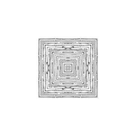 Squares of fine grunge lines are nested inside each other. Can be used for graphic design, patterns, packaging, clothing, printing on surfaces. Freehand texture.のイラスト素材