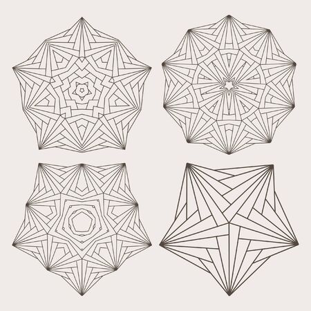 Mandala set. Monochrome decorative elements, round ornament. Vector illustration.のイラスト素材