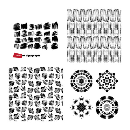 A set of grunge drawings. Destroyed design elements. Vector circular pattern, black and white graphics. Indian knitted pattern. Hipsters, boho, rustic matのイラスト素材