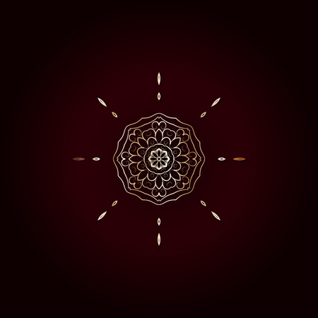Abstract symmetrical openwork pattern. Mandala. Vector oriental retro decor. Light against a dark backgroundのイラスト素材