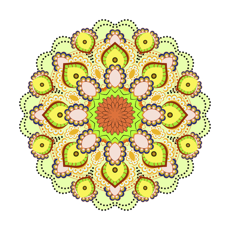 Mandala ornamentation design. Asian traditional mehandi style decor. Oriental pattern, vector illustration. Vintage decorative elementsのイラスト素材