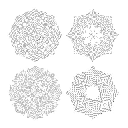 Black-white Mandalas set. Circular patterns, Vector illustration collection for coloring book pagesのイラスト素材