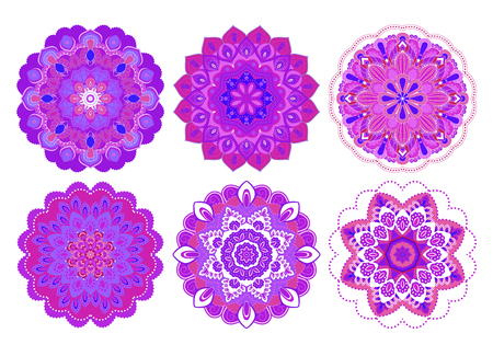 Mandalas collection. Asian traditional mehandi style decor. Oriental pattern, vector illustration. Vintage decorative elements. Round Ornamentのイラスト素材