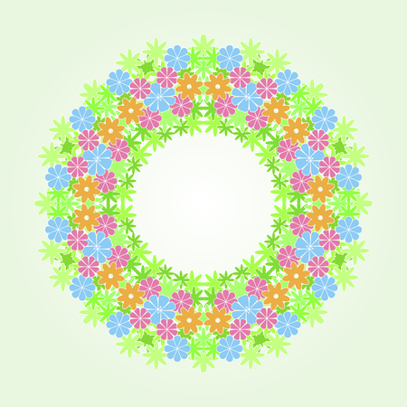 Stylized vector wreath. Flower arrangement with flowers and leaves. Elegant design of complimentary, greeting or wedding cards.のイラスト素材